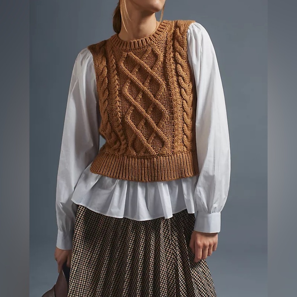 Anthropologie Brown Cable Knit Sweater Vest